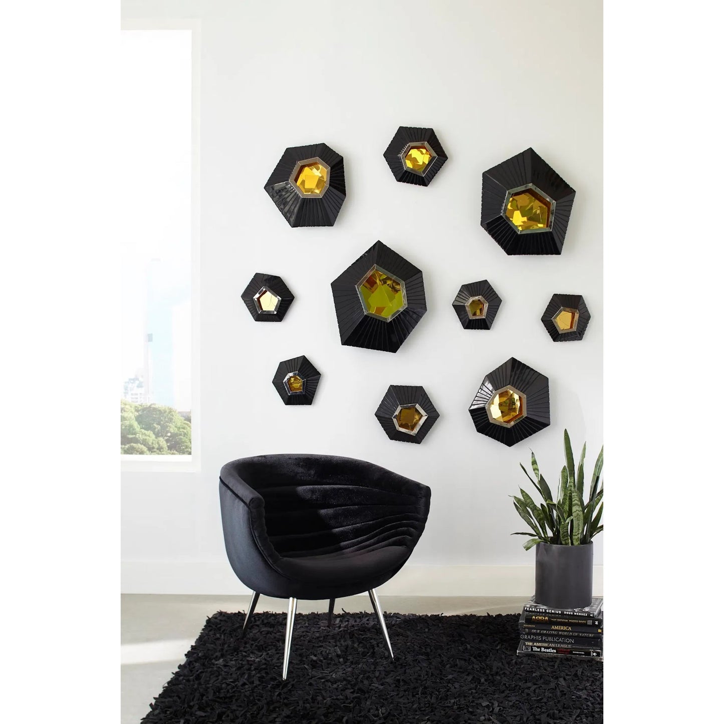 035 SR-820526 | Lifestyle | Hex Wall Tile by Phillips Collection in black, gold, silver and brass. Made from unique in a modern style.