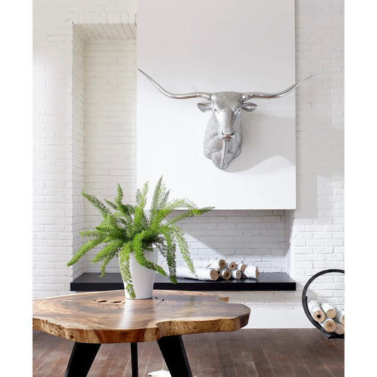 Longhorn Bull Wall Art by Phillips Collection in silver and silver leaf. Made from resin in a rustic style.