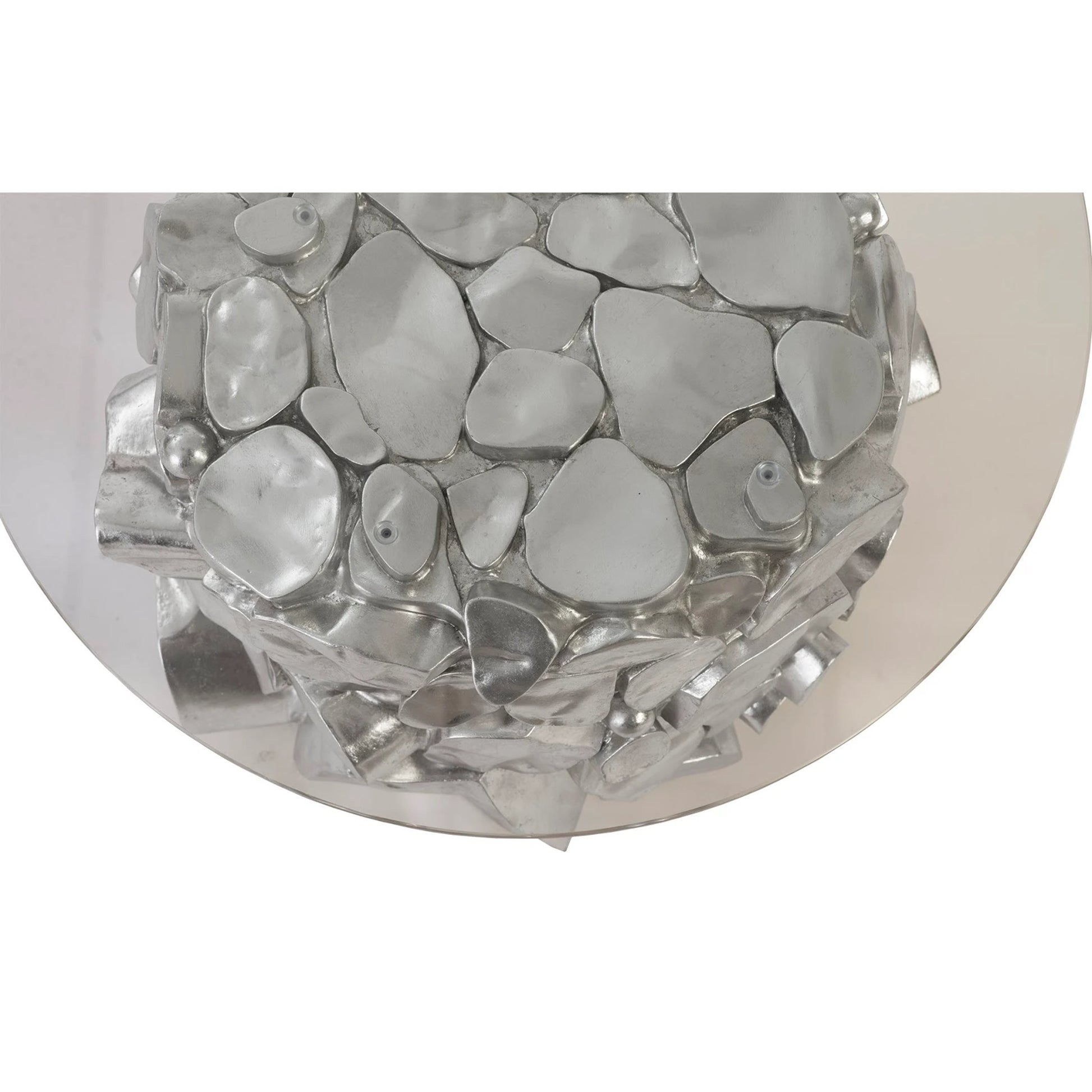 Cairn Side Table by Phillips Collection in silver and silver leaf. Made from resin glass in a transitional style.