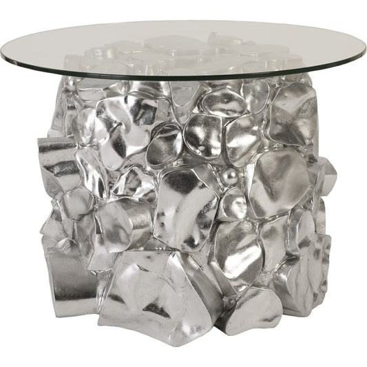Cairn Side Table by Phillips Collection in silver and silver leaf. Made from resin glass in a transitional style.