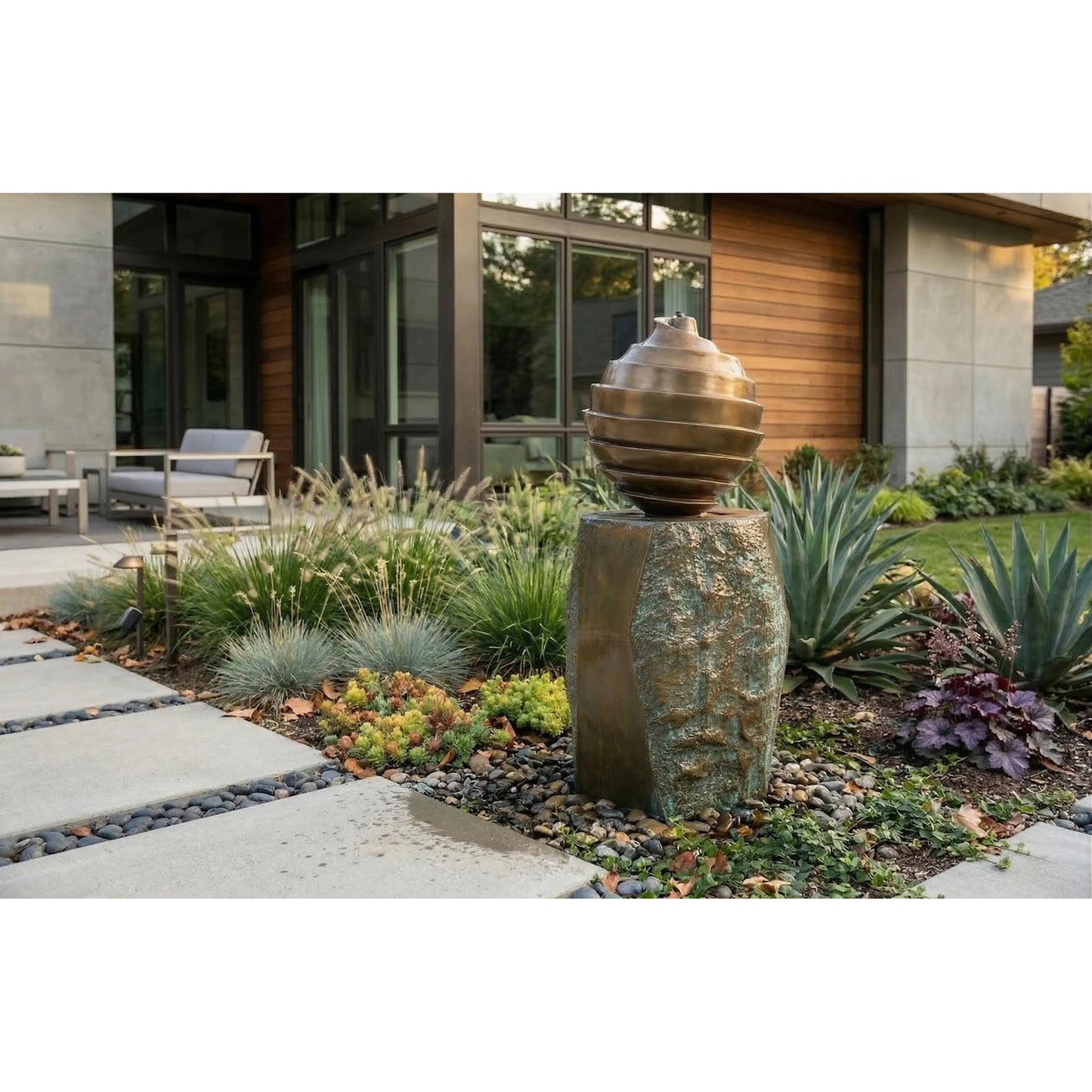 004 SI-2623788 | Lifestyle | Kyoto Fountain by Phillips Collection in bronze. Made from resin in a unique style.