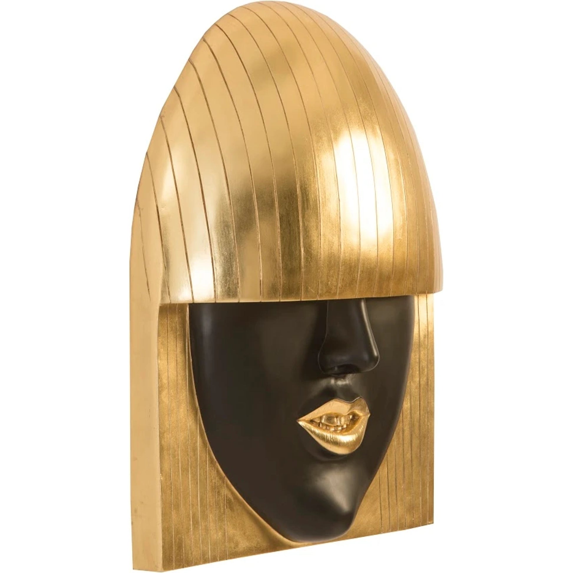 Fashion Faces Large Smile Black and Gold Wall Art by Phillips Collection in black, gold and gold leaf. Made from resin in a modern style.