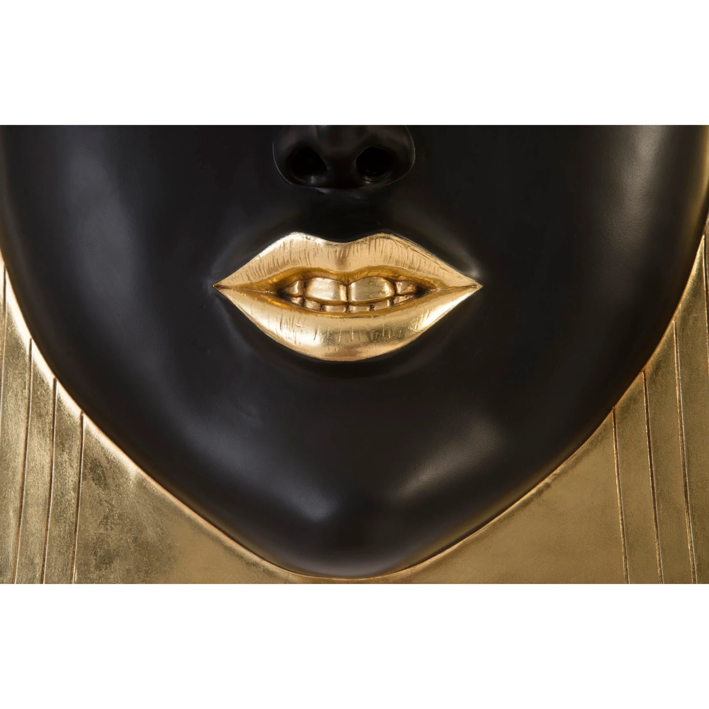 004 SI-1944840 | Closeup | Fashion Faces Large Smile Black and Gold Wall Art by Phillips Collection in black, gold and gold leaf. Made from resin in a modern style.