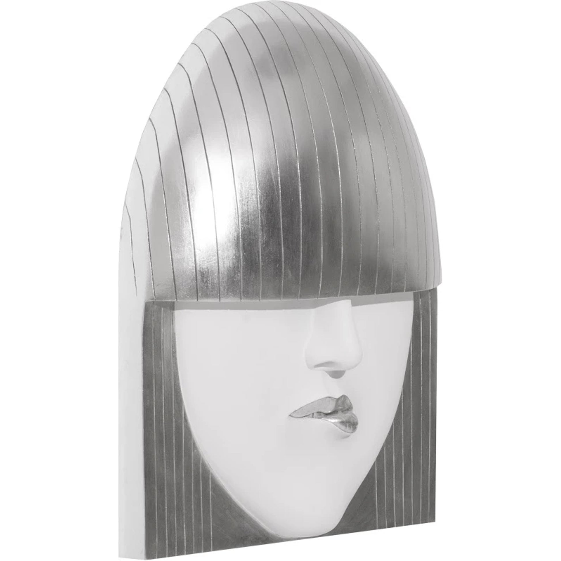 Fashion Faces Large Pout White and Silver Wall Art by Phillips Collection in silver, white and silver leaf. Made from resin in a modern style.