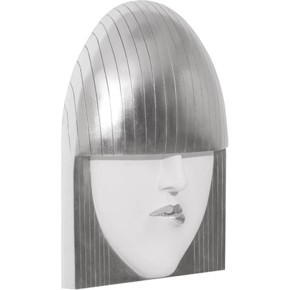 Fashion Faces Large Pout White and Silver Wall Art by Phillips Collection in silver, white and silver leaf. Made from resin in a modern style.