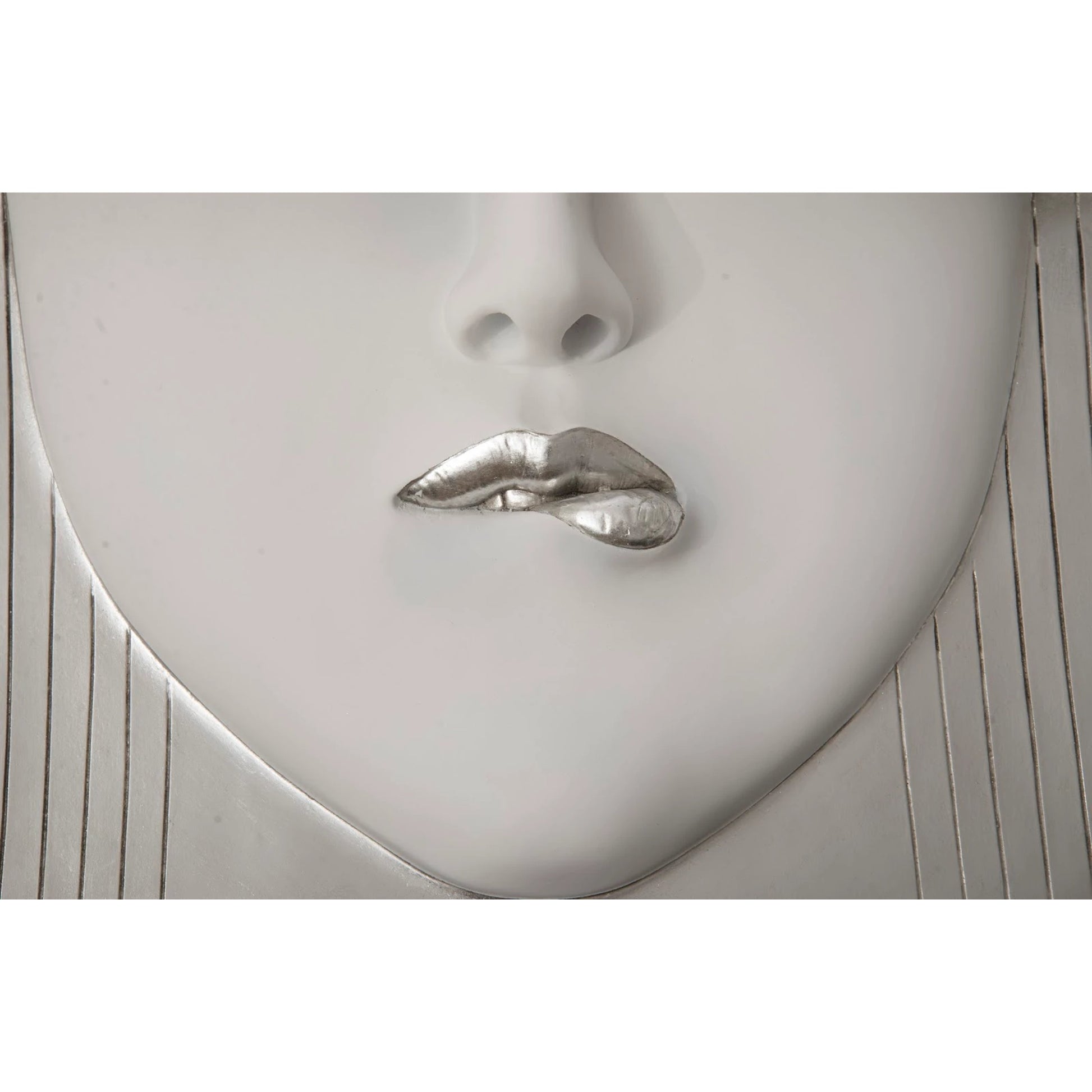 Fashion Faces Large Pout White and Silver Wall Art by Phillips Collection in silver, white and silver leaf. Made from resin in a modern style.