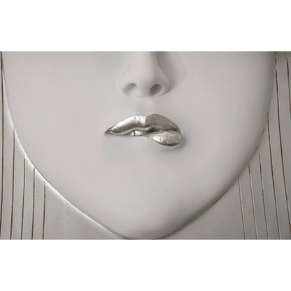 Fashion Faces Large Pout White and Silver Wall Art by Phillips Collection in silver, white and silver leaf. Made from resin in a modern style.