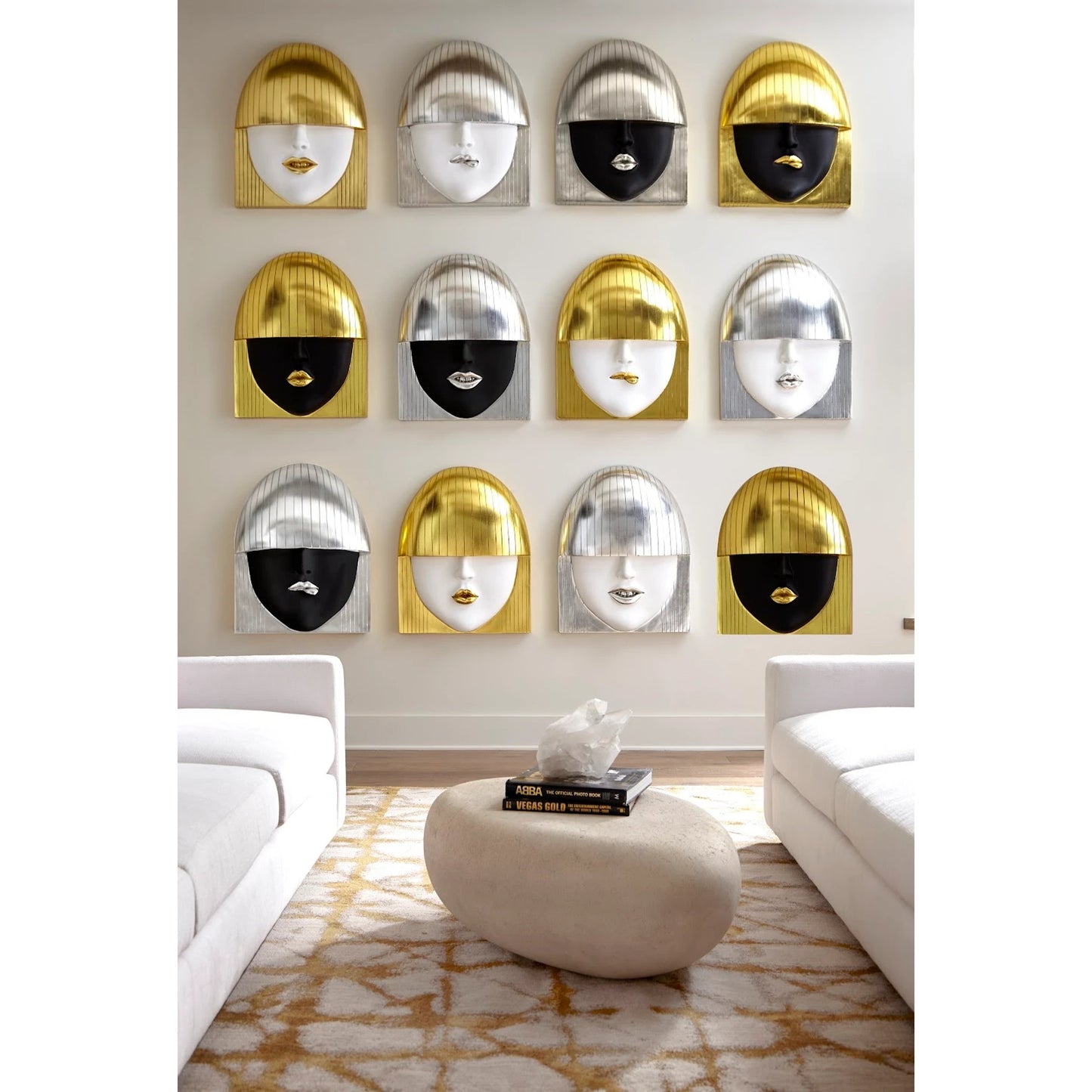 005 SI-1786320 | Lifestyle | Fashion Faces Large Pout White and Silver Wall Art by Phillips Collection in silver, white and silver leaf. Made from resin in a modern style.