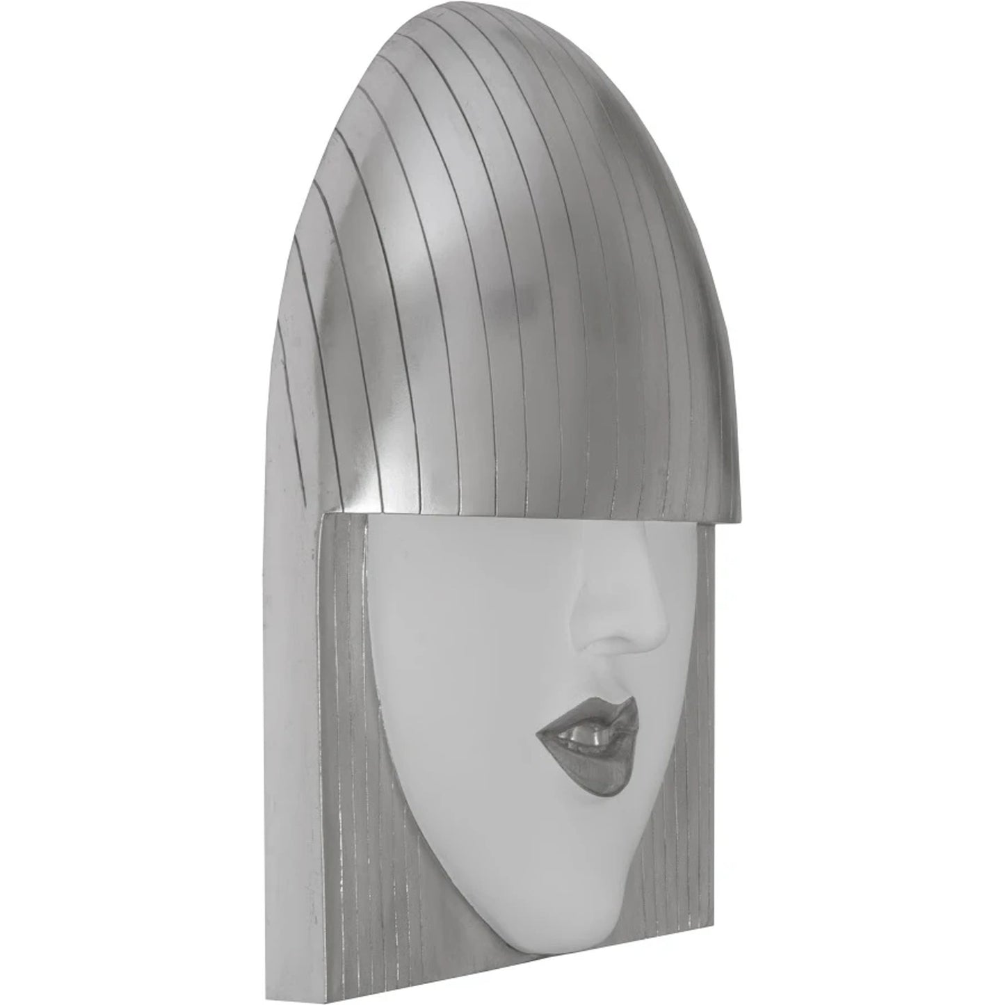 002 SI-1786321 | Additional Silo | Fashion Faces Large Smile White and Silver Wall Art by Phillips Collection in silver, white and silver leaf. Made from resin in a modern style.