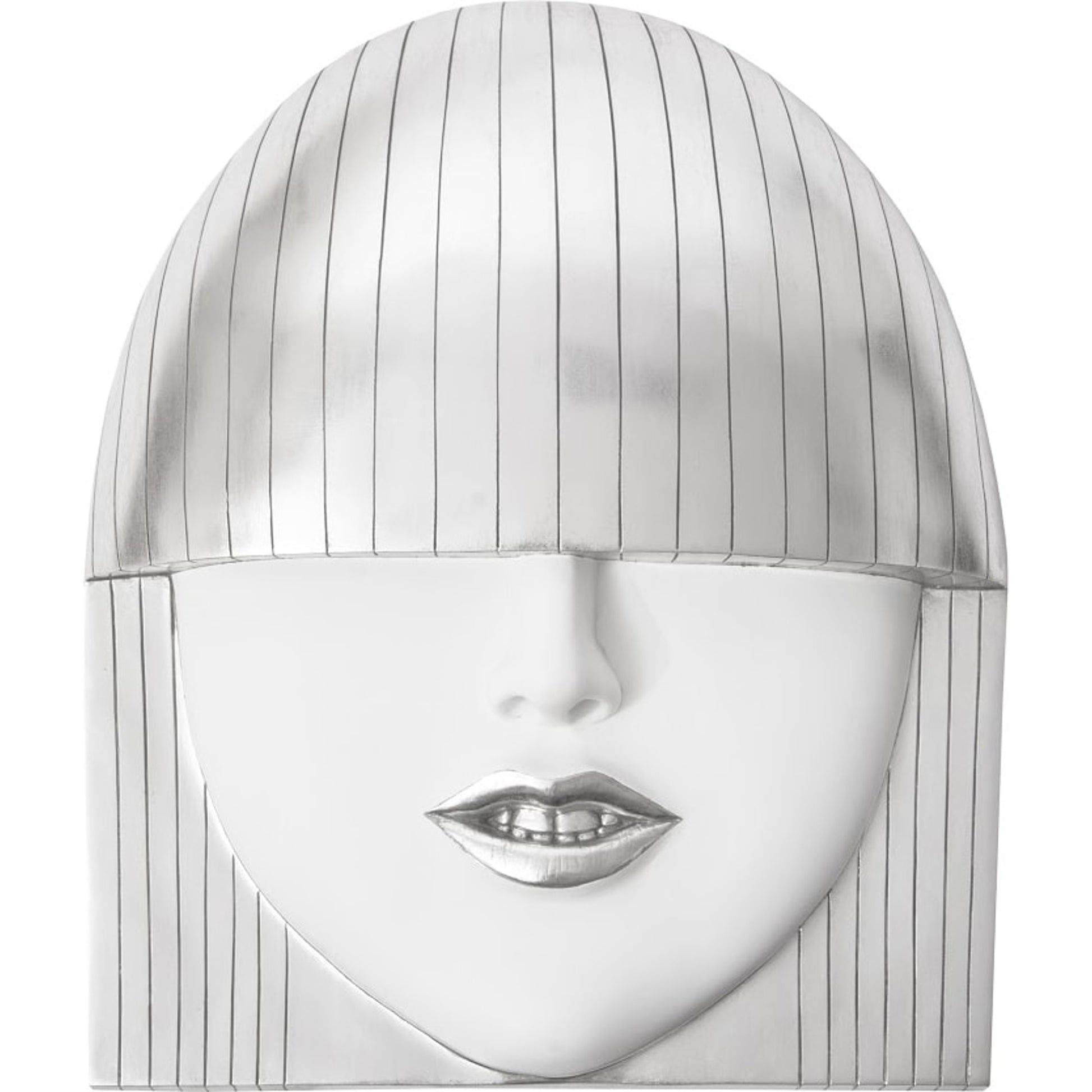 Fashion Faces Large Smile White and Silver Wall Art by Phillips Collection in silver, white and silver leaf. Made from resin in a modern style.
