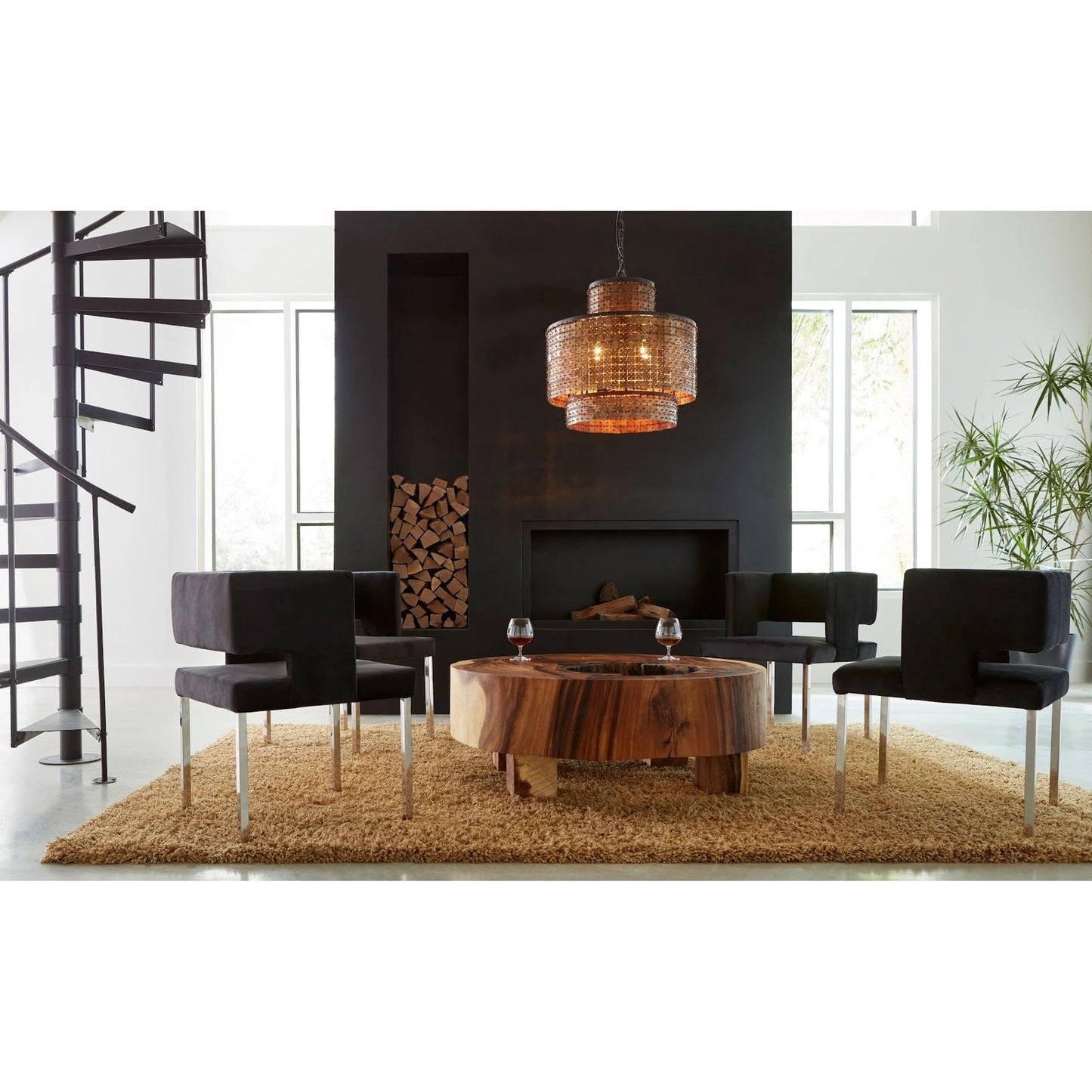 009 SR-820767 | Additional Silo | Raffia Dining Chair by Phillips Collection in black, silver. Made from other fabrics in a modern style.