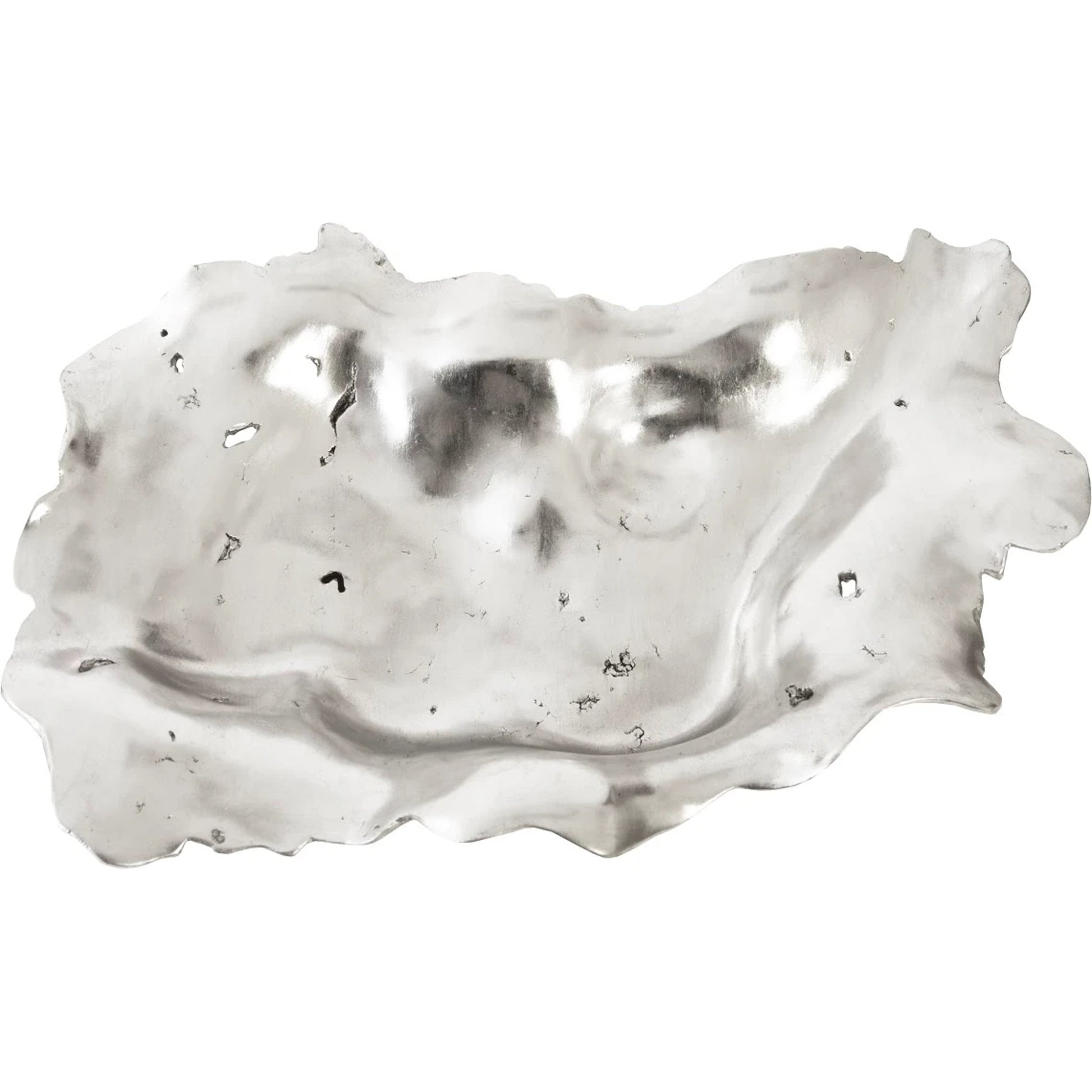 Cast Silver Burled Wood Bowl by Phillips Collection in silver. Made from resin in a rustic style.