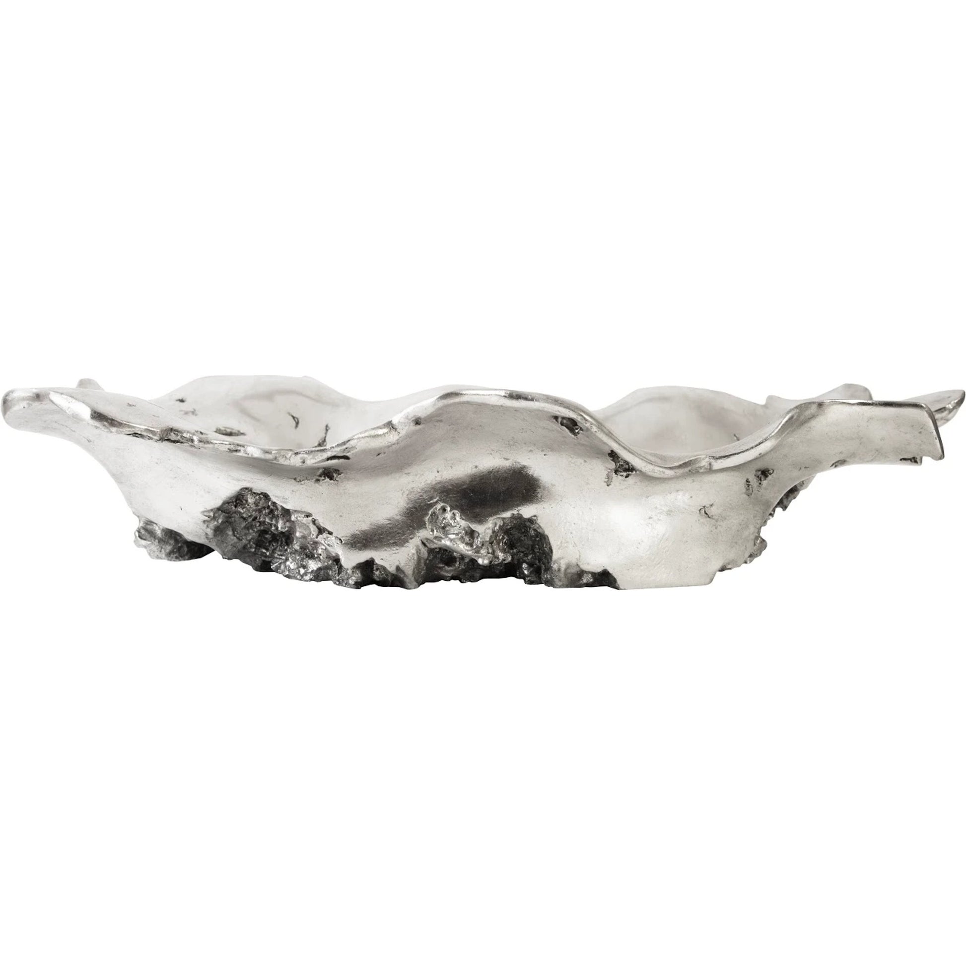 Cast Silver Burled Wood Bowl by Phillips Collection in silver. Made from resin in a rustic style.