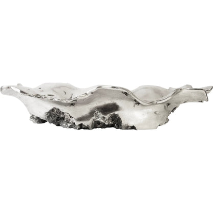 Cast Silver Burled Wood Bowl by Phillips Collection in silver. Made from resin in a rustic style.