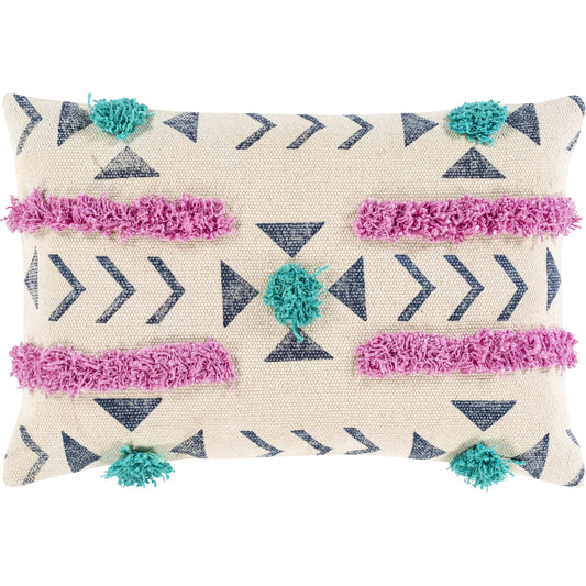 Phoebe Pillow - 5687 by Surya in beige, bright pink, dark blue. Made from 100% cotton in a rustic style.