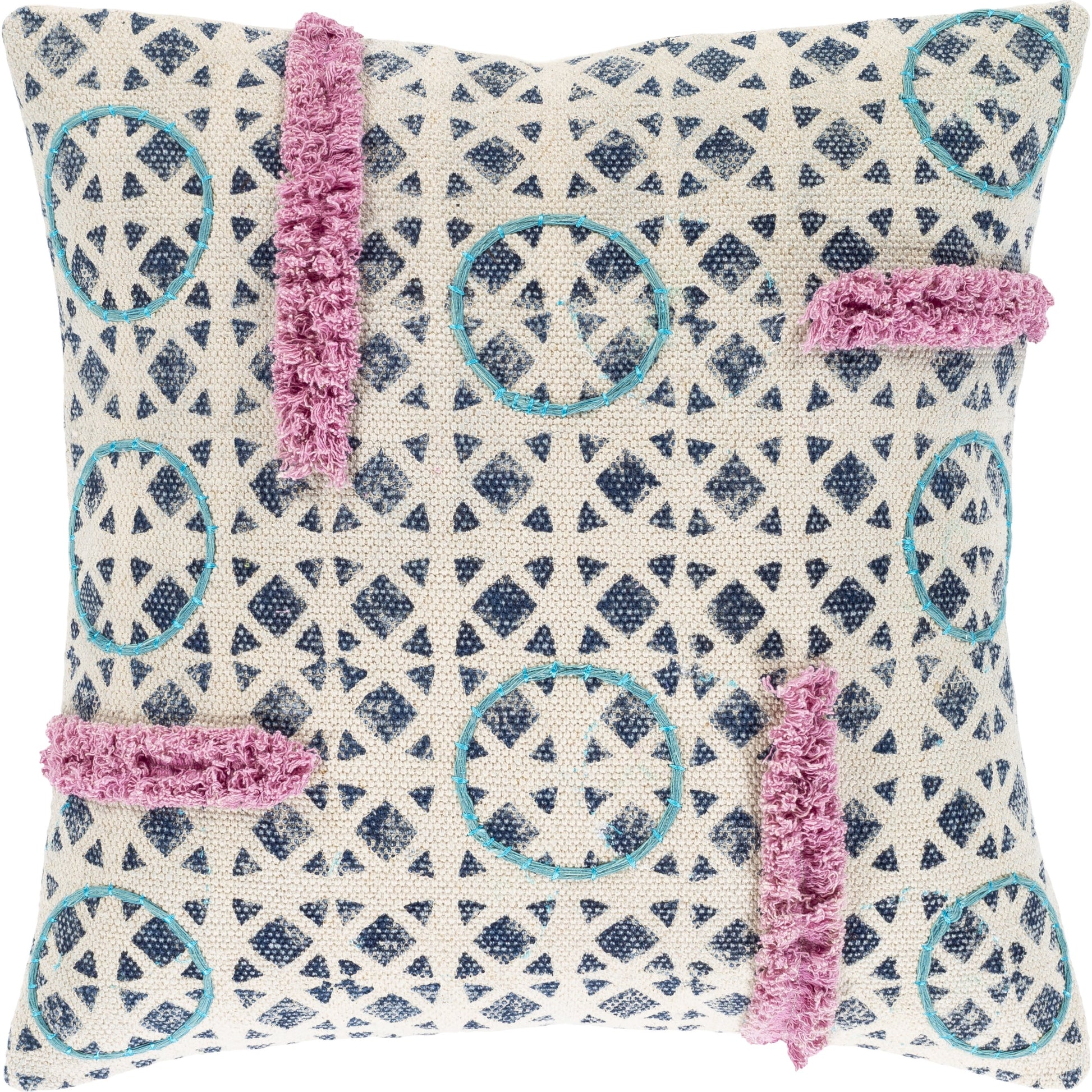 Phoebe Pillow - 37074 by Surya in purple, beige, dark blue, teal. Made from 100% cotton in a rustic style.