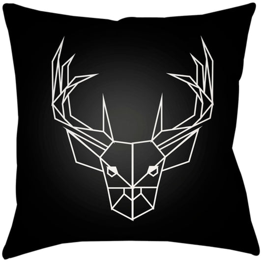Geometric Caribou Pillow - 22135 by Livabliss in black. Made from front: 100% polyester, back: 100% polyester, fill: 100% polyester, polyfill in a modern style.
