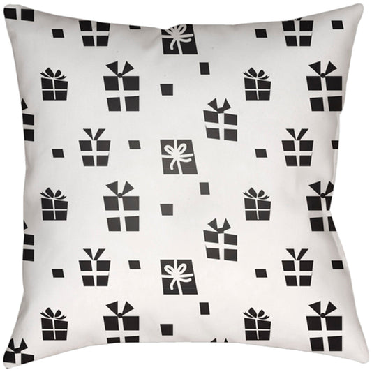 Gift Exchange Pillow - 9719 by Livabliss in white. Made from front: 100% polyester, back: 100% polyester, fill: 100% polyester, polyfill in a traditional style.