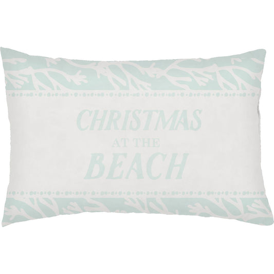 Sea-Sons Greetings Pillow - 6184 by Livabliss in seafoam. Made from front: 100% polyester, back: 100% polyester, fill: 100% polyester, polyfill in a coastal style.