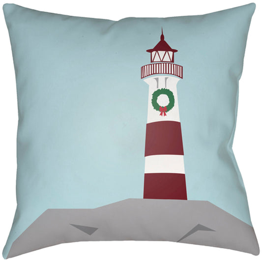 Holiday Cove Pillow - 24318 by Livabliss in aqua. Made from front: 100% polyester, back: 100% polyester, fill: 100% polyester, polyfill in a coastal style.