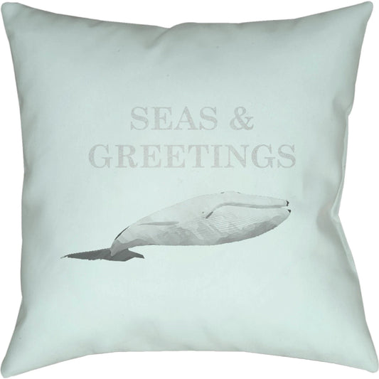 Seas & Greetings Pillow - 30328 by Livabliss. Made from front: 100% polyester, back: 100% polyester, fill: 100% polyester, polyfill in a coastal style.