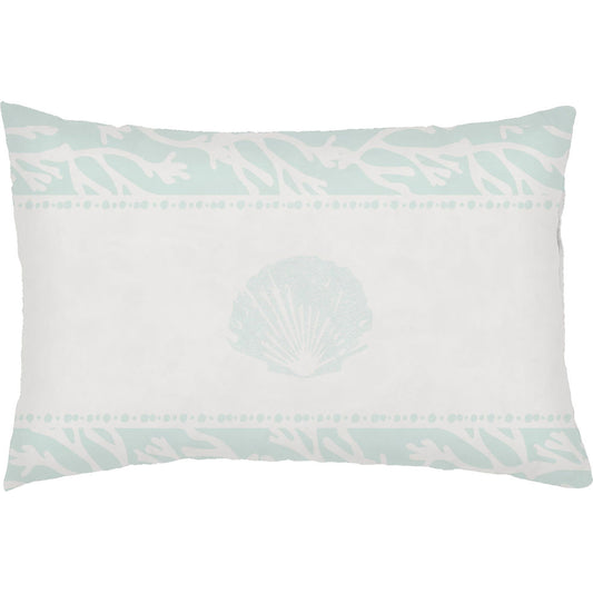 Seasalt & Seashells Pillow - 13835 by Livabliss in seafoam. Made from front: 100% polyester, back: 100% polyester, fill: 100% polyester, polyfill in a coastal style.