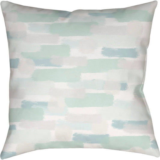 Seaside Splendor Indoor/Outdoor Pillow by Livabliss in seafoam. Made from front: 100% polyester, back: 100% polyester, fill: 100% polyester, polyfill in a coastal style.