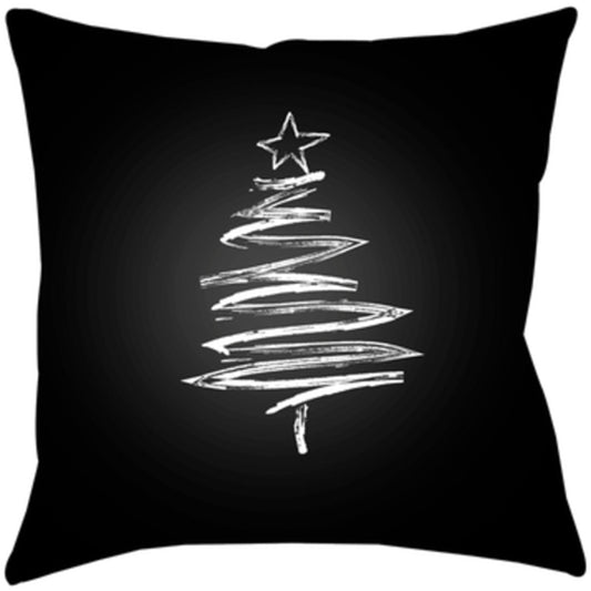Trim the Tree Pillow - 6182 by Livabliss in black. Made from front: 100% polyester, back: 100% polyester, fill: 100% polyester, polyfill in a traditional style.