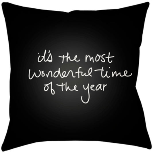 Wonderful Time Pillow - 24672 by Livabliss in black. Made from front: 100% polyester, back: 100% polyester, fill: 100% polyester, polyfill in a traditional style.