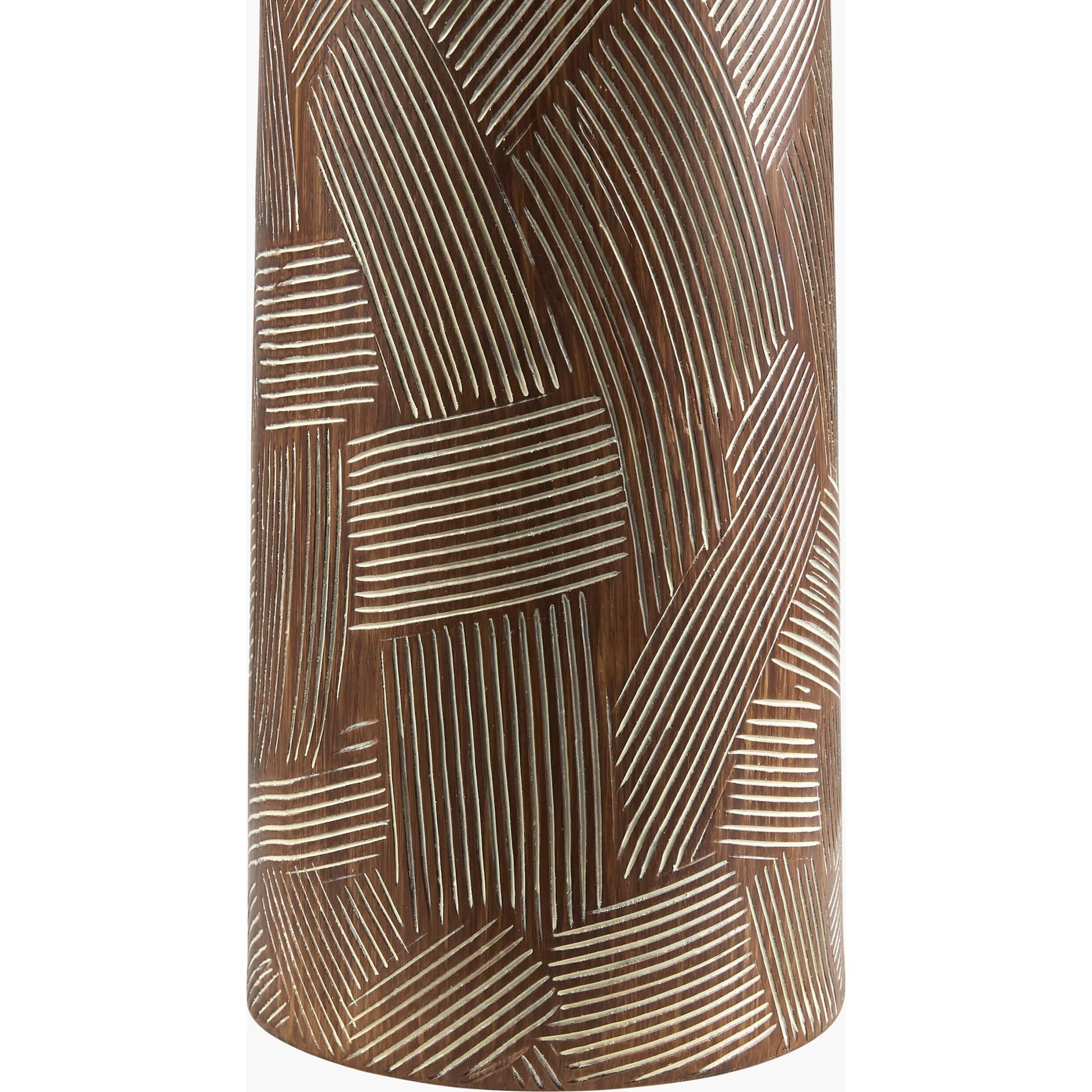 Phelps Table Lamp by Surya in translucent, metallic nickel, white, metallic silver, dark brown and painted. Made from body: resin, shade (outside): linen, shade (inside): linen, finial: metal in a modern style.