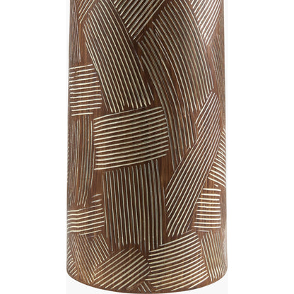 Phelps Table Lamp by Surya in translucent, metallic nickel, white, metallic silver, dark brown and painted. Made from body: resin, shade (outside): linen, shade (inside): linen, finial: metal in a modern style.