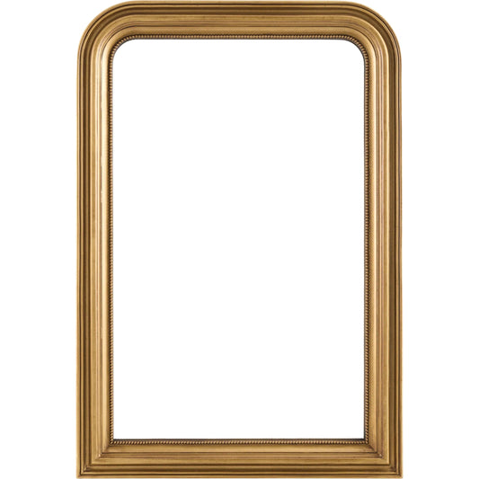 Phillipe Mantel Mirror by Livabliss in gold and antiqued. Made from manufactured wood in a unique style.