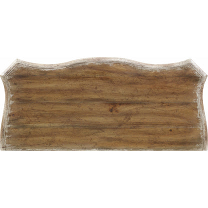 Chatelet Chest by Hooker Furniture in caramel froth. Made from pecan, cedar veneers, resin, wallpaper in a rustic style.