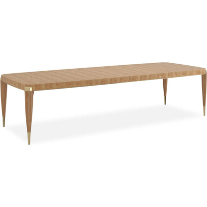 All Trimmed Out Dining Table by Caracole in toasted sycamore, whisper of gold. Made from birch, figured sycamore in a transitional style.