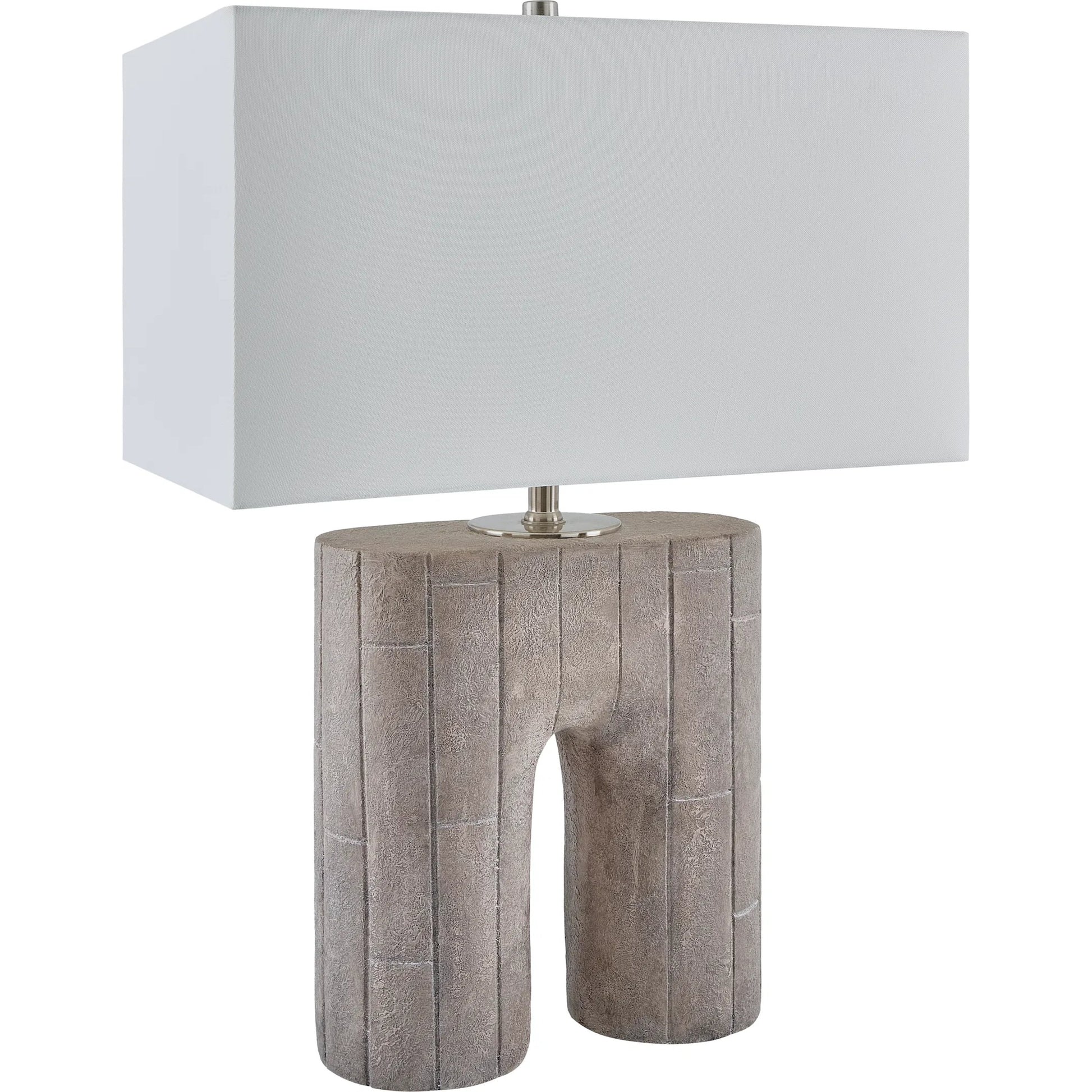 Parham Accent Table Lamp by Surya in gray, translucent, cream, metallic nickel and plated, painted. Made from resin, linen, polyester, steel in a transitional style.