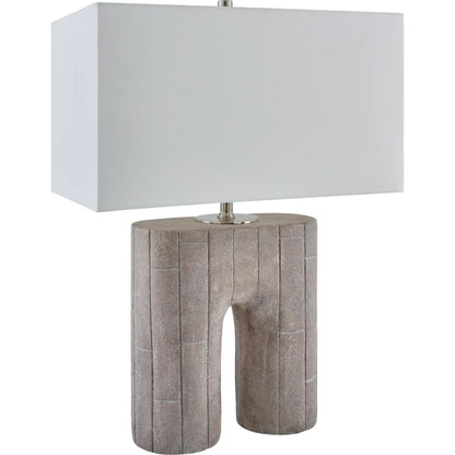Parham Accent Table Lamp by Surya in gray, translucent, cream, metallic nickel and plated, painted. Made from resin, linen, polyester, steel in a transitional style.