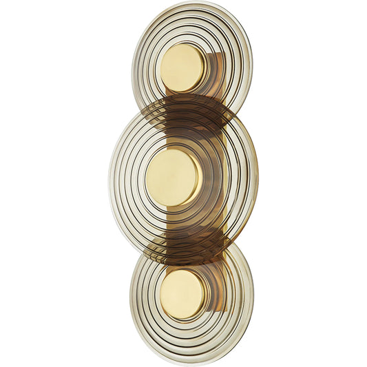 Griston 3 Light Wall Sconce by Hudson Valley in aged brass. Made from steel in a modern style.