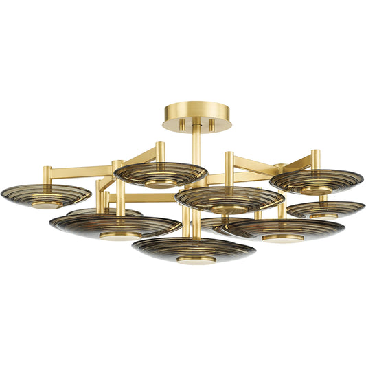 Griston 9 Light Semi Flush by Hudson Valley in aged brass. Made from steel in a modern style.