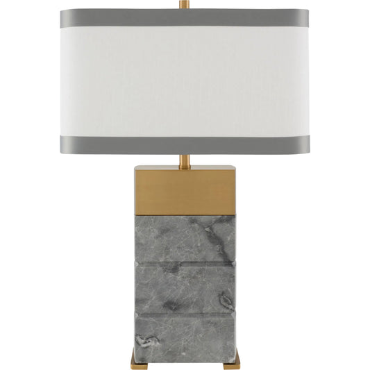 Pietra Accent Table Lamp by Surya in green, white, metallic bronze, cream, metallic gold, translucent and natural, plated. Made from marble, iron, linen, polyester in a modern style.