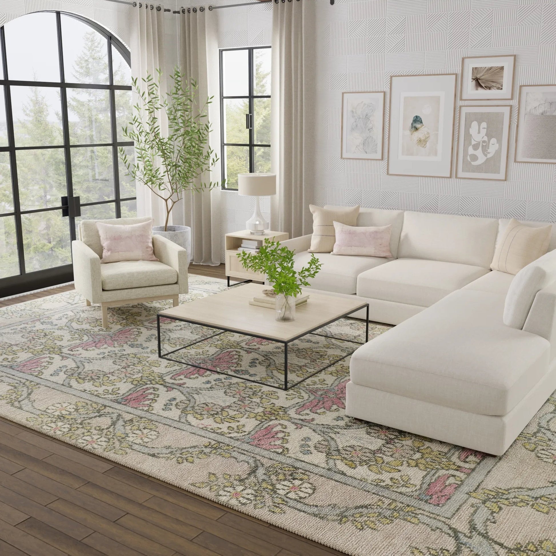 Beall Traditional & Botanical Rug - 6714F by Feizy in ivory, pink, green. Made from wool in a unique style.
