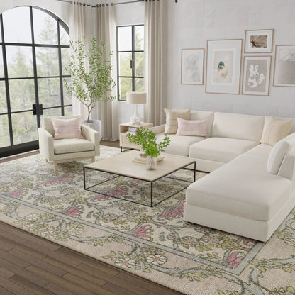 Beall Traditional & Botanical Rug - 6714F by Feizy in ivory, pink, green. Made from wool in a unique style.
