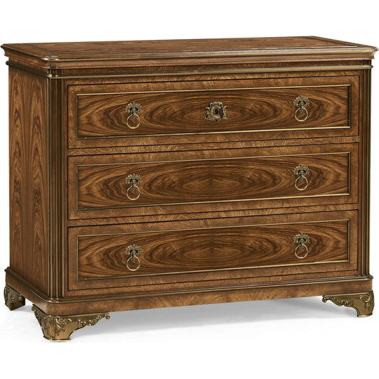 Viceroy Bachelors Chest by Jonathan Charles in viceroy brown santos. Made from local mahogany, celejeria veneer, brass, santos rosewood crown veneer in a unique style.