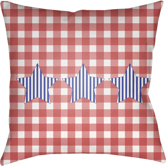 Patriotic Pillow by Livabliss in off-white, rose gold, brick, tan, clay. Made from front: 100% polyester, back: 100% polyester, fill: polyester, polyfill in a cottage & farmhouse style.