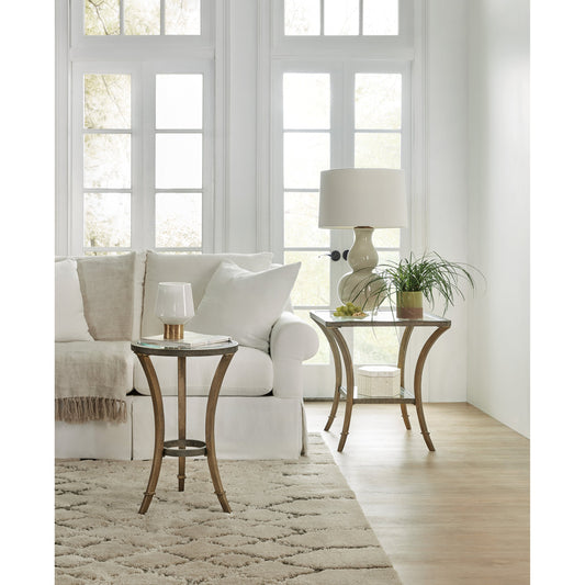 Round Accent Martini Table by Hooker Furniture in gold. Made from metal tube with cast iron in a modern style.