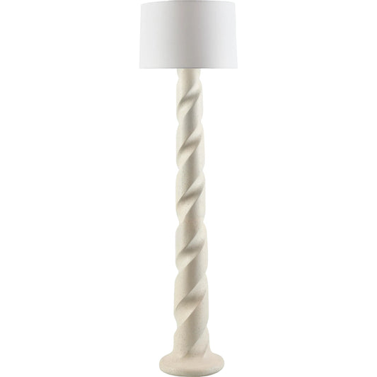 Piox Accent Floor Lamp by Surya in body: cream; shade: white; finial: cream; harp: metallic - nickel; cord: translucent and paintedpainted. Made from resin, linen, plastic in a unique style.