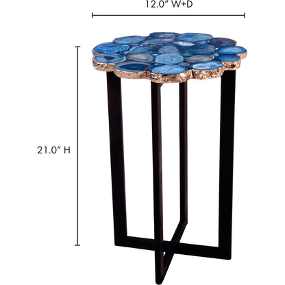 Azul Agate Accent Table by Moe's Home Collection in top- blue agate base - black ms and powder coated. Made from metal, blue agate, steel base in a coastal style.