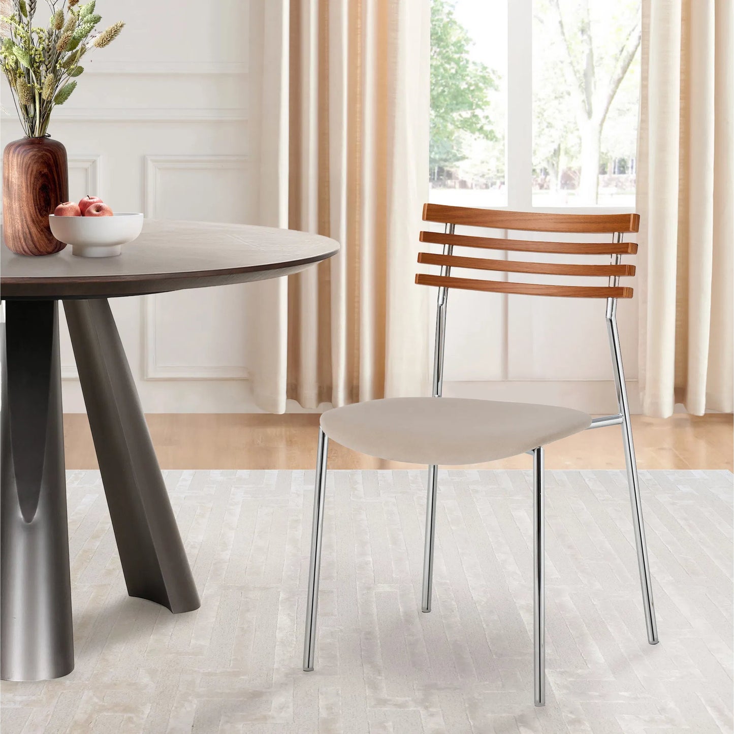 005 SI-2448084 | Lifestyle | Saga Accent Chair (Set of 2) by Pasargad Home in silver, beige. Made from metal, wood in a traditional style.