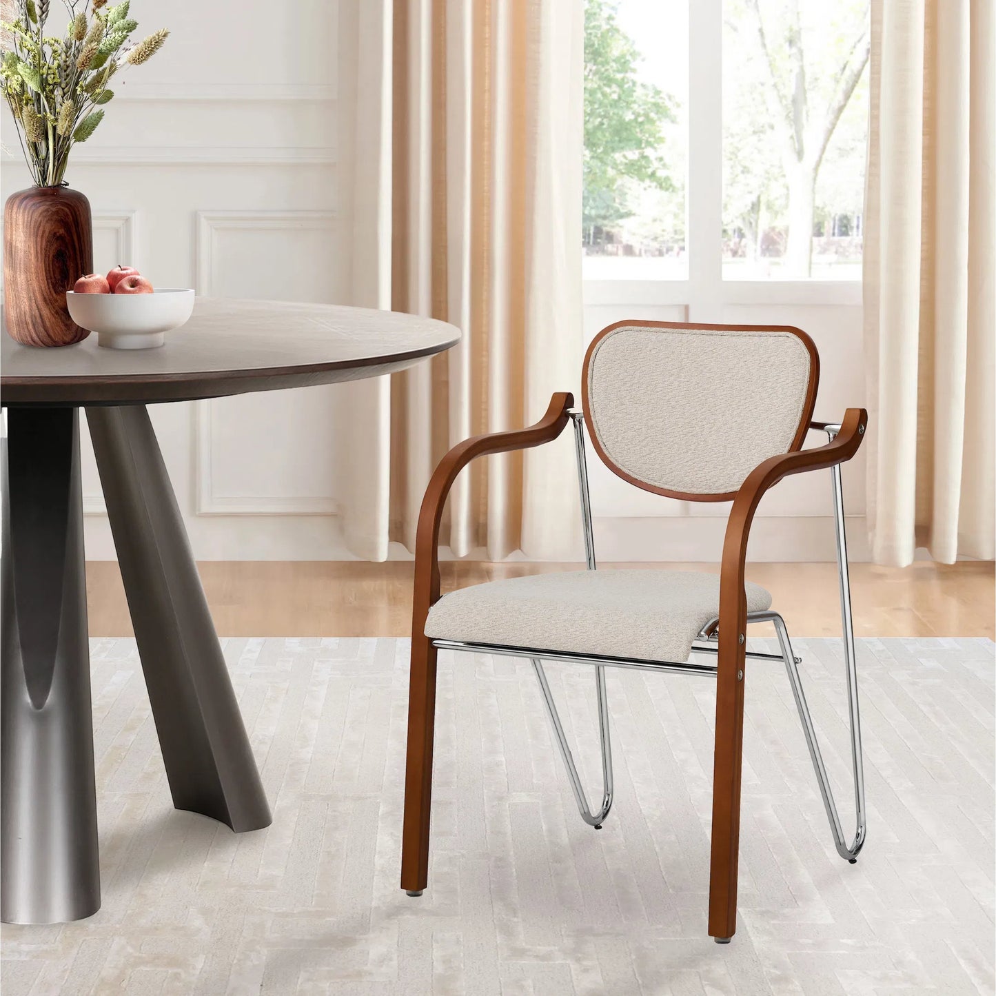 004 SI-2448079 | Lifestyle | Gifu Armchair by Pasargad Home in beige, brown. Made from metal, wood in a traditional style.