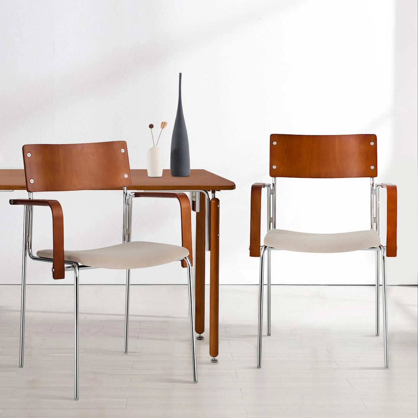 000 SI-2448081 | Lifestyle | Kyoto Armchair (Set of 2) by Pasargad Home in beige, brown. Made from metal, wood in a traditional style.