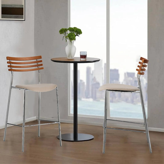 Saga Bar Stool (Set of 2) by Pasargad Home in beige, brown. Made from metal, wood in a unique style.